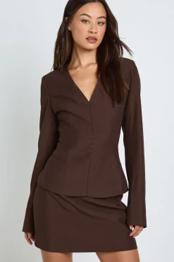 Blazer Taille Haute À Manches Ballon Cintrées Et Taille Resserrée