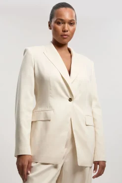 Blazer Taillé En Lin Grande Taille À Boutonnage Simple