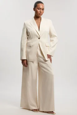 Blazer Taillé En Lin Grande Taille À Boutonnage Simple