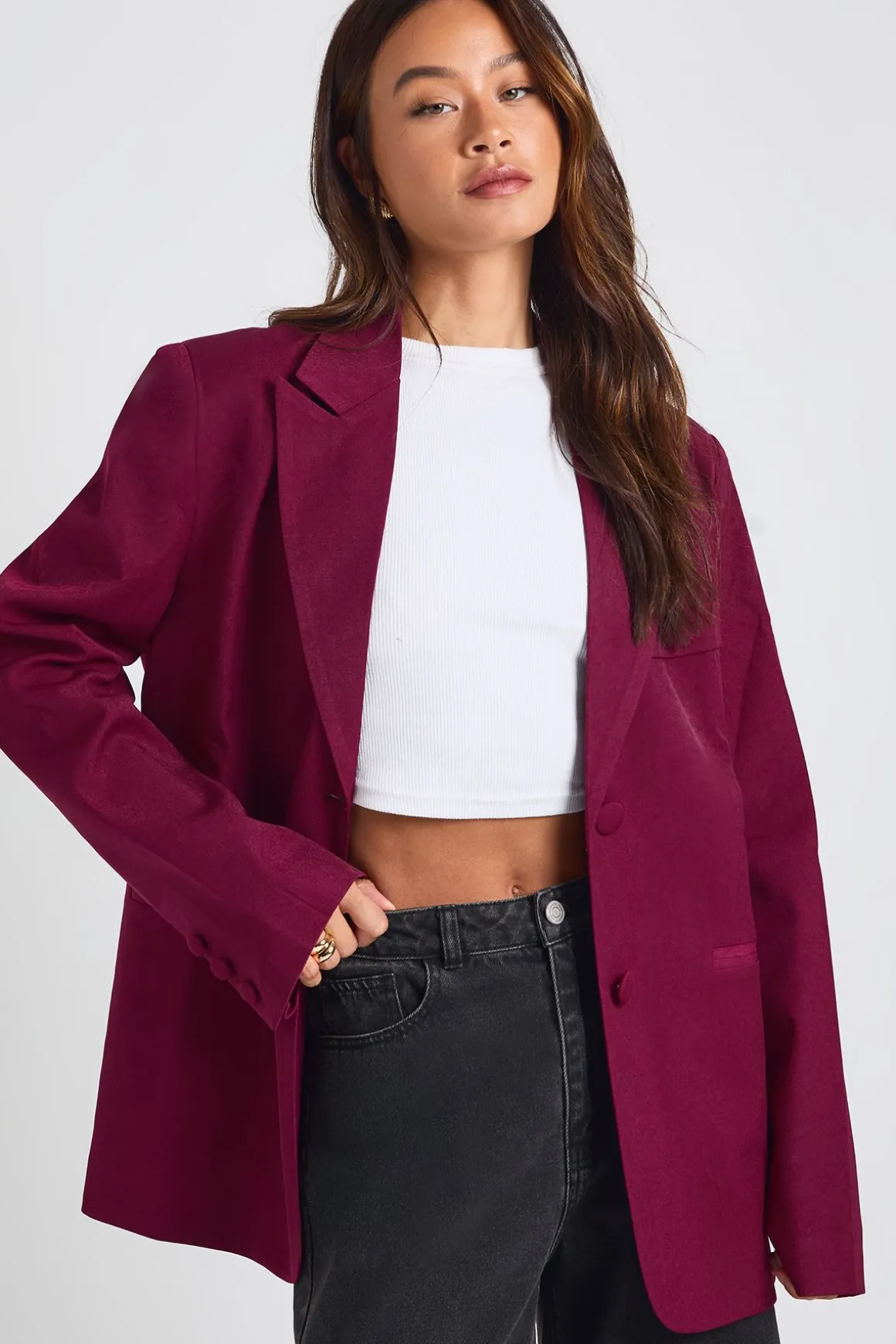 Blazer Tailleur Coupe Décontractée À Simple Boutonnage Pour Grande Taille