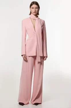 Blazer Tailleur en Viscose Stretch Compact à Col Cravate