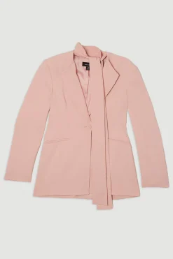 Blazer Tailleur en Viscose Stretch Compact à Col Cravate