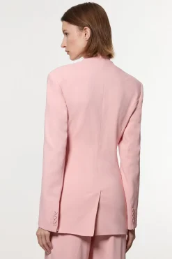 Blazer Tailleur en Viscose Stretch Compact à Col Cravate