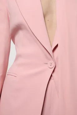 Blazer Tailleur en Viscose Stretch Compact à Col Cravate