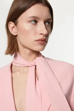 Blazer Tailleur en Viscose Stretch Compact à Col Cravate