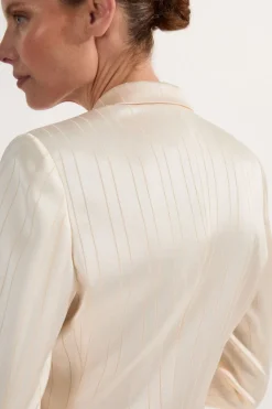 Blazer tailleur oversize pour petites en satin premium à fines rayures style smoking