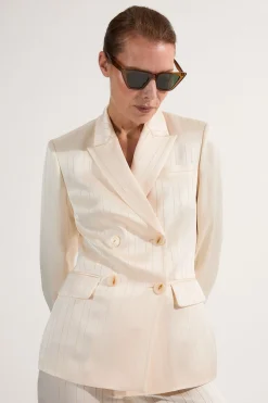 Blazer tailleur oversize pour petites en satin premium à fines rayures style smoking