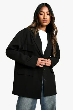 Blazer Tissé Ample Oversize à Grandes Poches