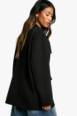 Blazer Tissé Ample Oversize à Grandes Poches