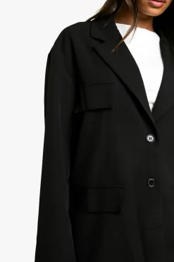 Blazer Tissé Ample Oversize à Grandes Poches