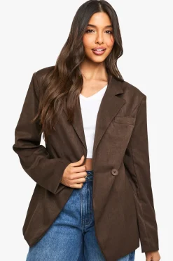 boohoo Blazer tissé sur mesure cintré<Femme Looks Chocolat|Blazers