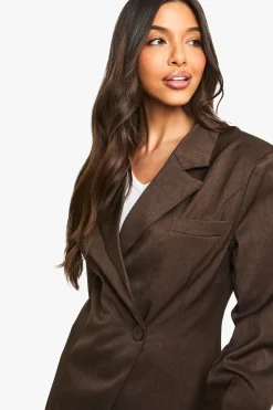boohoo Blazer tissé sur mesure cintré<Femme Looks Chocolat|Blazers