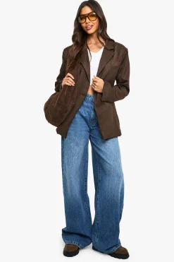 boohoo Blazer tissé sur mesure cintré<Femme Looks Chocolat|Blazers