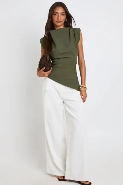 boohoo Blouse Asymétrique Haute Avec Épaulettes Froncées<Femme Tops