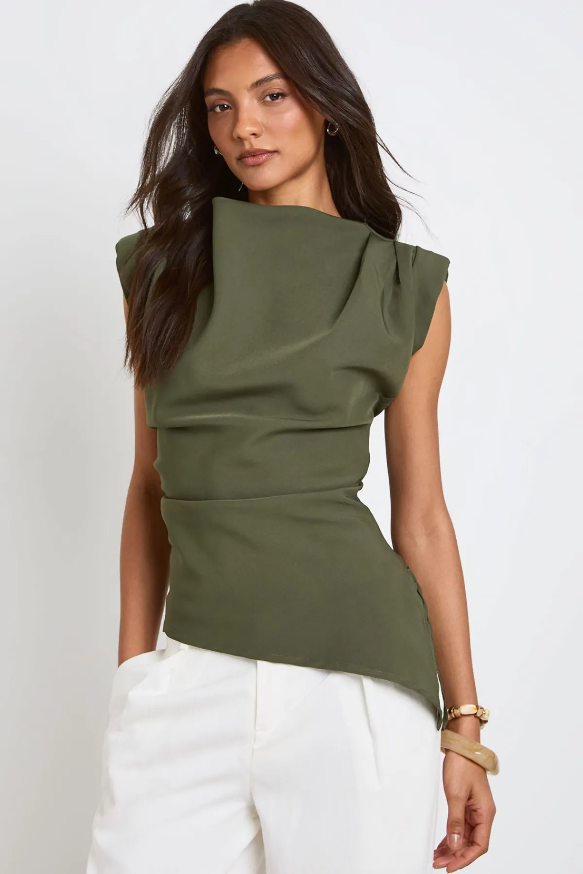 boohoo Blouse Asymétrique Haute Avec Épaulettes Froncées<Femme Tops