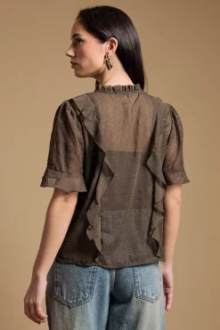 Blouse Babydoll À Volants Avec Col Noué