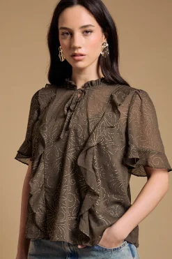 Blouse Babydoll À Volants Avec Col Noué