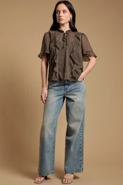 Blouse Babydoll À Volants Avec Col Noué
