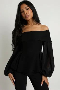 boohoo Blouse Bardot en chiffon crêpe<Femme Tops