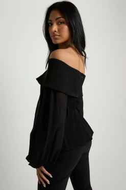 boohoo Blouse Bardot en chiffon crêpe<Femme Tops