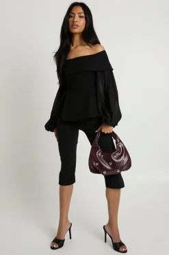 boohoo Blouse Bardot en chiffon crêpe<Femme Tops