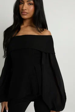 boohoo Blouse Bardot en chiffon crêpe<Femme Tops