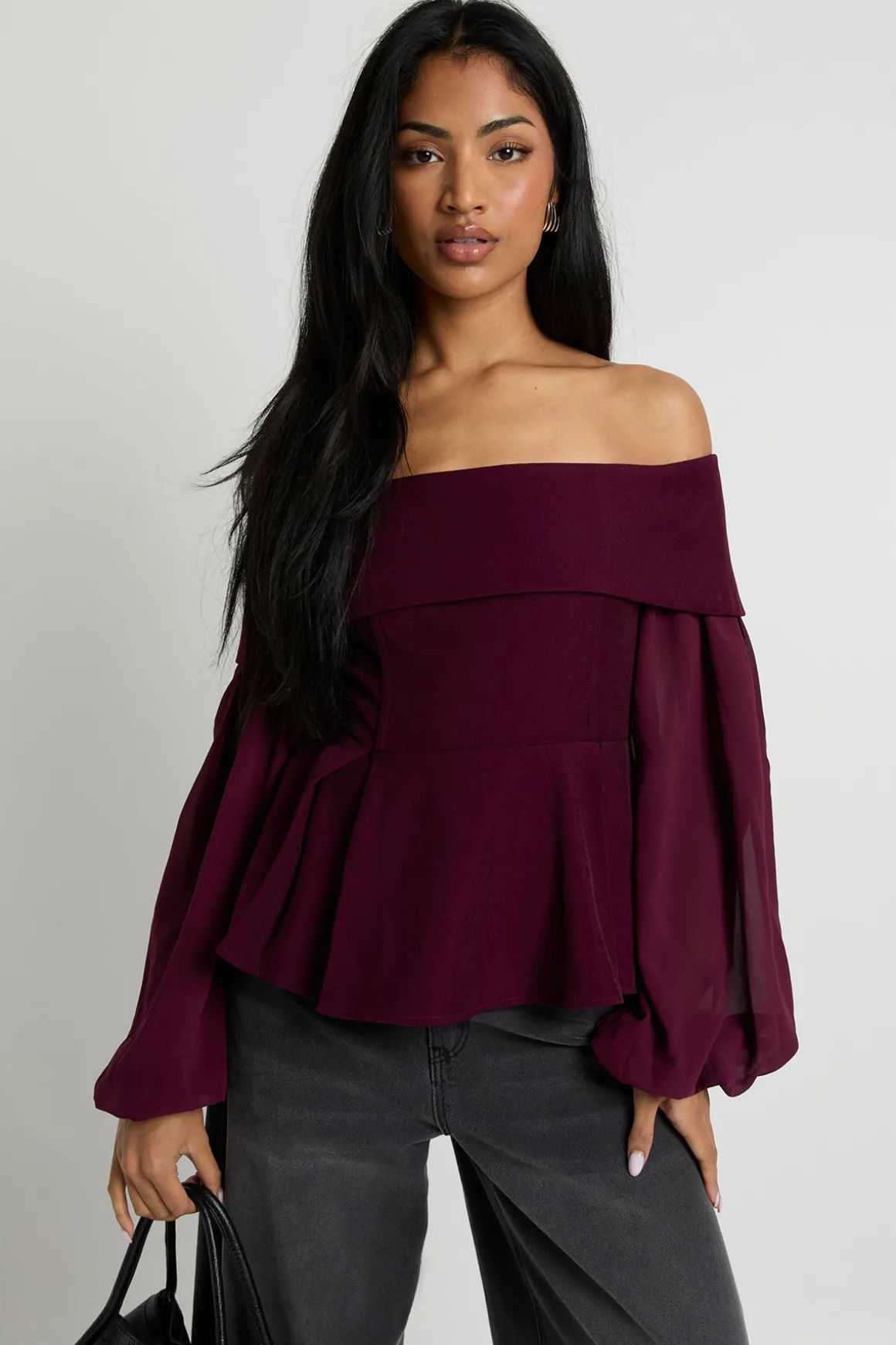 Blouse Bardot en crêpe de chiffon
