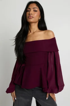 Blouse Bardot en crêpe de chiffon