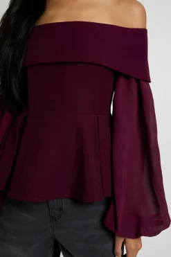 Blouse Bardot en crêpe de chiffon