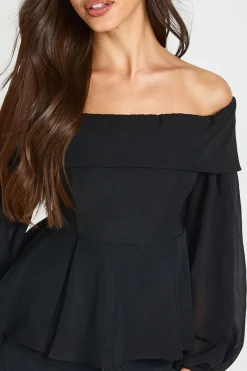 boohoo Blouse Bardot En Crêpe Et Mousseline<Femme Tops