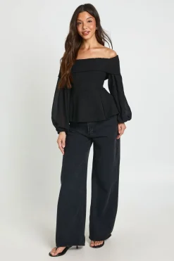 boohoo Blouse Bardot En Crêpe Et Mousseline<Femme Tops