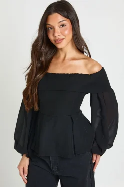 boohoo Blouse Bardot En Crêpe Et Mousseline<Femme Tops
