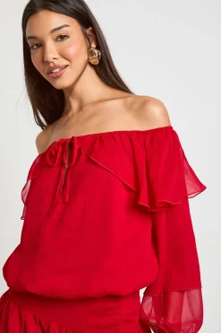 Blouse Bardot en Mousseline à Volants