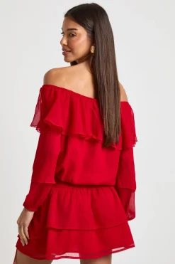 Blouse Bardot en Mousseline à Volants