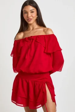 Blouse Bardot en Mousseline à Volants