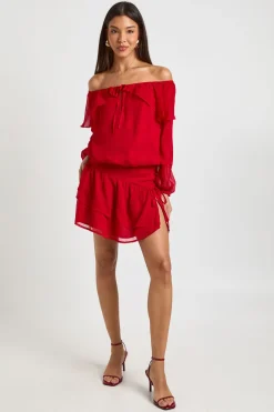 Blouse Bardot en Mousseline à Volants