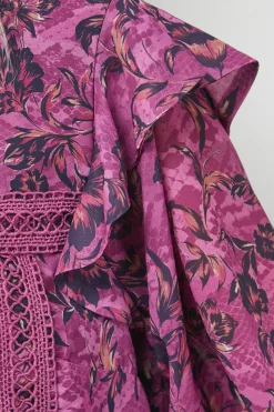 Oasis Blouse Bohème à Détails Plissés et Finitions Dentelle Imprimée<Femme Satin Et Dentelle|Tops