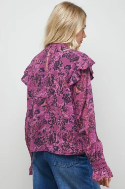 Oasis Blouse Bohème à Détails Plissés et Finitions Dentelle Imprimée<Femme Satin Et Dentelle|Tops