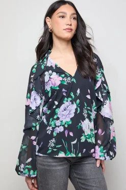 Blouse Bohème à Manches Ballon et Détail Cape