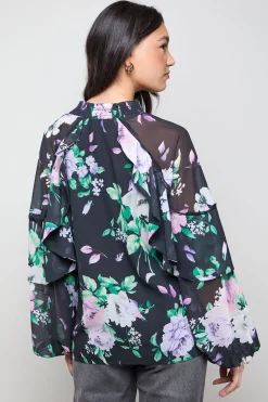 Blouse Bohème à Manches Ballon et Détail Cape