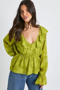 Blouse Burnout florale à manches d'ange