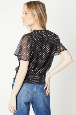 Blouse Cache-Cœur à Pois avec Ourlet Froncé en Mousseline