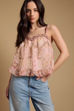Blouse Camisole À Col Cordé Et Ourlet Bouffant