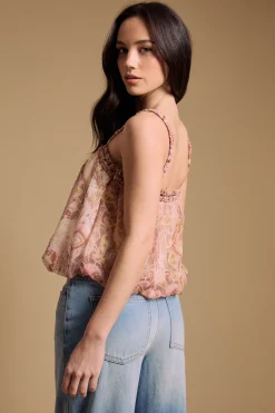 Blouse Camisole À Col Cordé Et Ourlet Bouffant