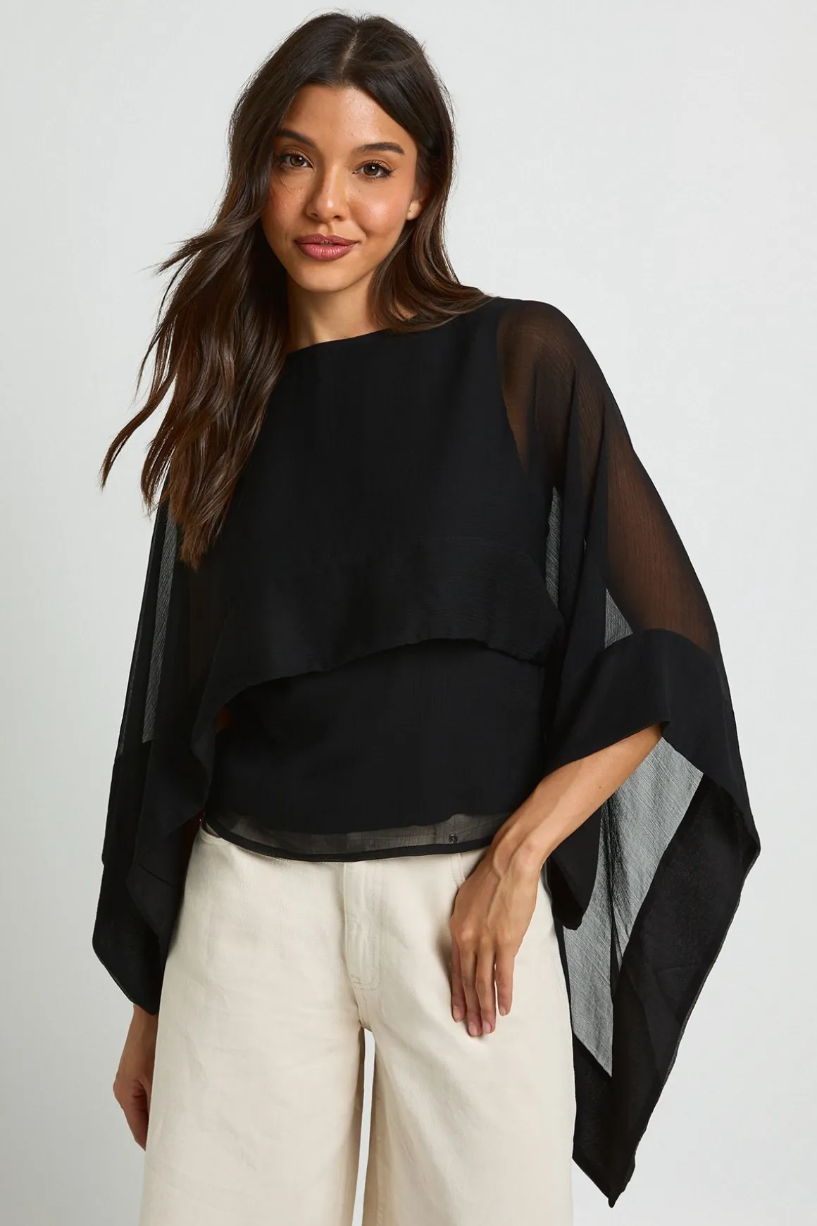 Blouse Cape Écharpe En Mousseline