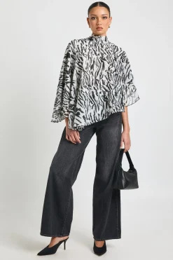 Blouse Cape à Col Haut Imprimé Zèbre