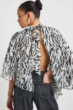 Blouse Cape à Col Haut Imprimé Zèbre