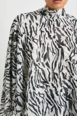 Blouse Cape à Col Haut Imprimé Zèbre