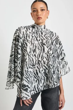 Blouse Cape à Col Haut Imprimé Zèbre