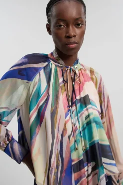 Blouse Cape En Mousseline De Soie Froissée À Imprimé Marbré